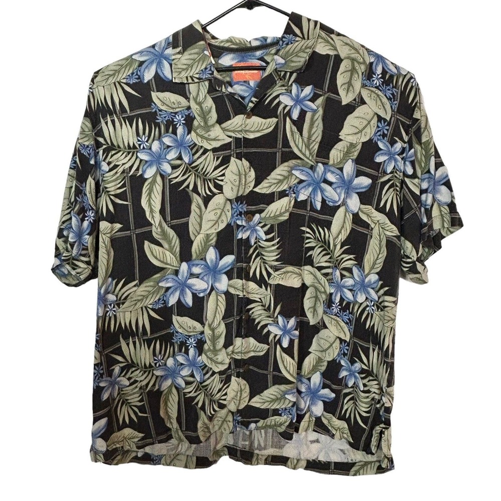 Tommy Bahama 100% Silk Hawaiian Shirt Mens XXL 2XL Green Floral Short Sleeve